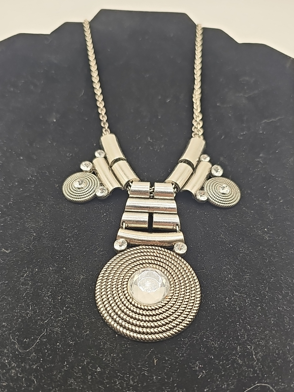 Silver-Tone With‎ clear Glass  Statement Pendant Necklace - Women Jewelry